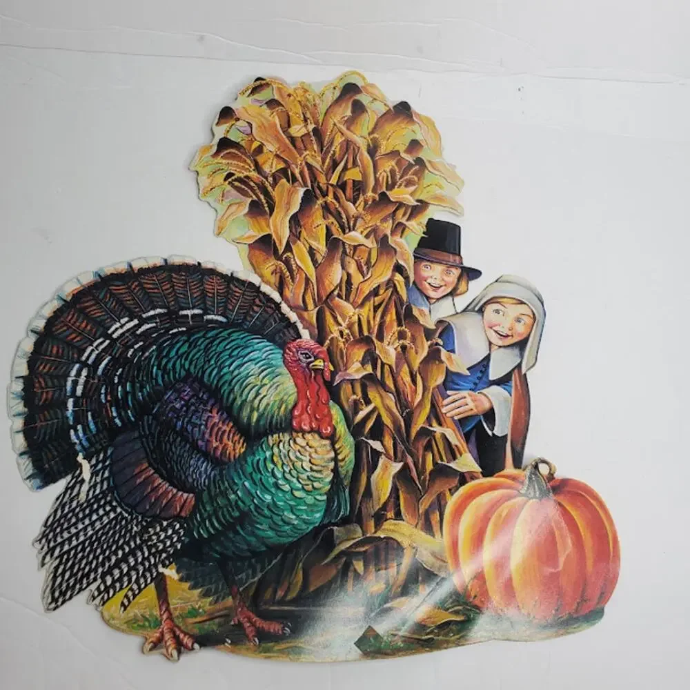 Beistle Paper Co. 1990 Thanksgiving Decorations Pilgrims Turkey Native American